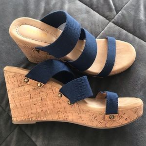 XOXO Strappy Blue Cork Wedges